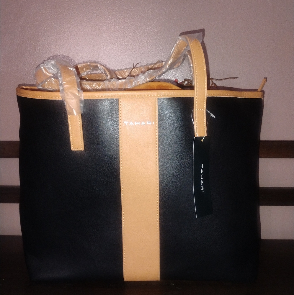 Tahari Kristen Black & Tan Tote NWT - Picture 9 of 10